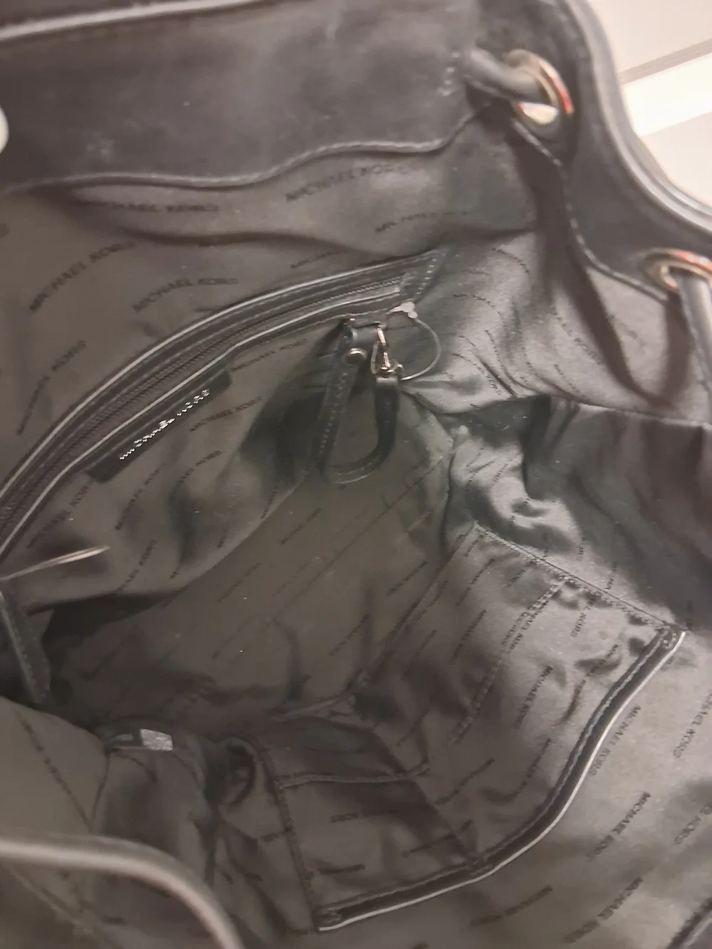 Michael Kors SADIE Black Leather Drawstring Backpack
